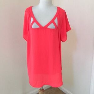 NWT! TORRID Size 2X dark coral cage neckline top